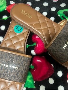 Michael Kors Brown Quilted Logo Slide Sandals